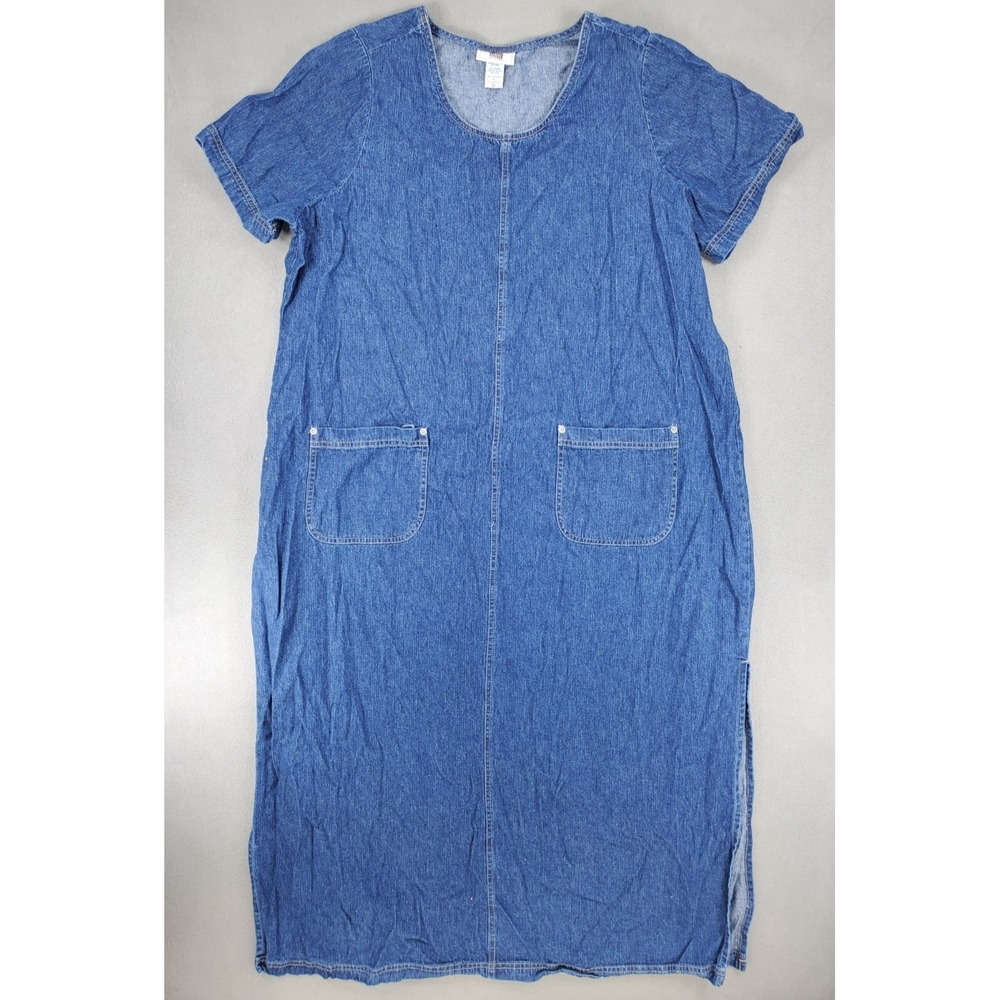 Vintage 90s Faded Glory Denim Dress Plus Size 22 Blue Jean Maxi Cotton Coverall
